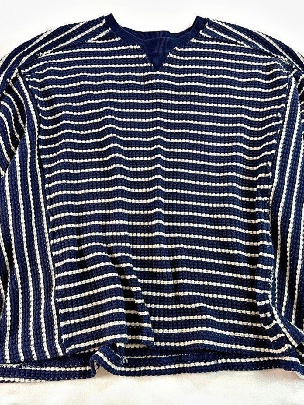 American Eagle This Feels Seriously Lived-In Striped Waffle Knit Sweater Large